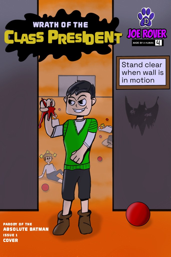 My attempt at the Absolute Batman comic book cover. It shows Norman winning a dodgeball game in the school gym.